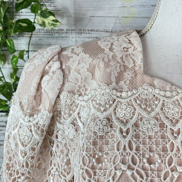 Vintage Scott McClintock Skirt Suit size 8 Pink Taffeta Lace 80's Wedding Prom - Picture 10 of 16